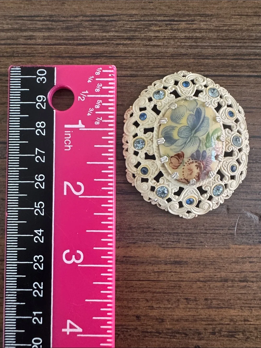 Vintage West Germany White Filigree Floral Brooch Pin